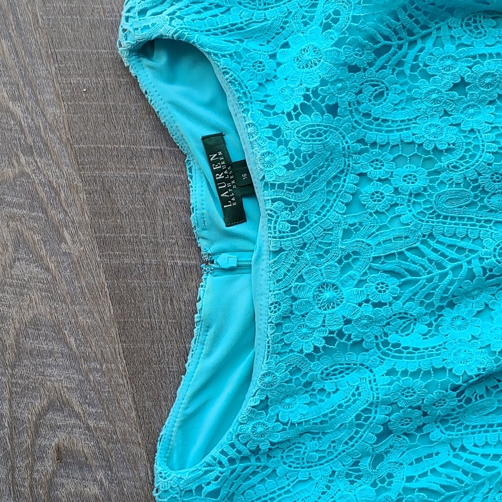 Ralph Lauren Light Blue Lace Shift Dress - Sz 16 - Picture 3 of 11